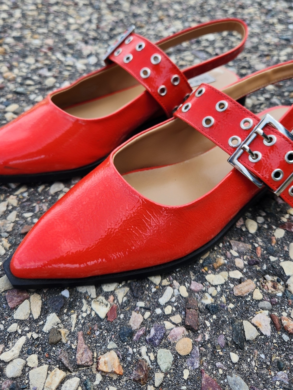 Steve Madden Red Patent Slingback Flats with Buckle Strap